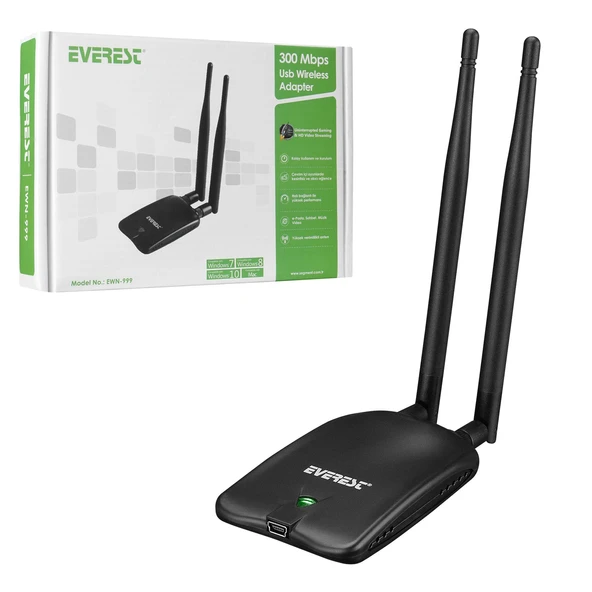 KABLOSUZ ADAPTÖR WIRELESS USB 300MBPS EVEREST EWN-999 ürün görseli 1
