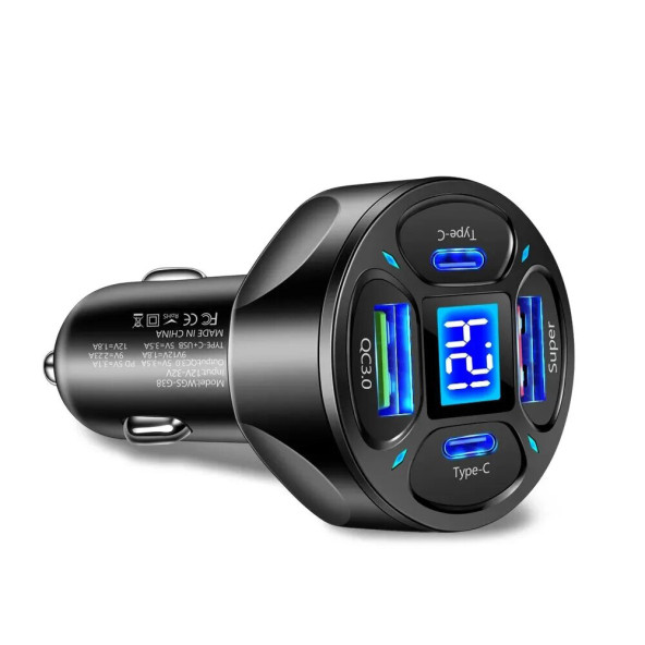 Zuidid LED Dijital Ekranlı 2 USB + 2 Type C Portlu Hızlı Araç Şarjı ürün görseli 1