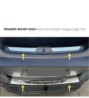 Peugeot 408 Krom Set 2022> 2 Parça Paslanmaz Çelik (Arka Tampon + Bagaj İç Eşiği) ürün görseli 1