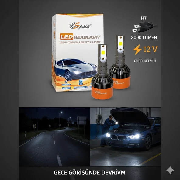 PTTAVM: Space 12V 8000LM Beyaz H7 Led Far Ampulü (48W)