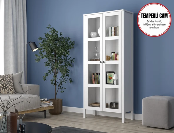 Hunerika Romy  Cam Kapaklı Kitaplık/vitrin/büfe-Wood Beyaz-Minifiks Bağlantılı ürün görseli 1
