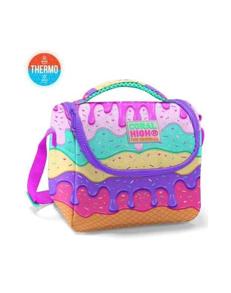 Coral High Pembe Rengarenk Dondurma Desenli Thermo Beslenme Çantası 11731 ürün görseli 1