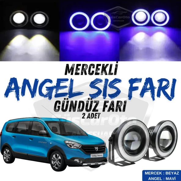 Dacia Lodgy 2012-2022 Uyumlu Üniversal Mercekli Angel Sis Farı Metal Su Geçirmez 76 mm Mavi Halkalı Gündüz Farı Angel Eyes 2 Adet ürün görseli 1