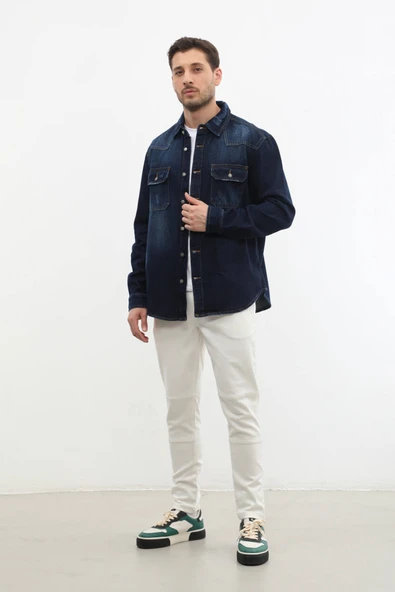 Erkek Oversize Jean Ceket - Resim 4