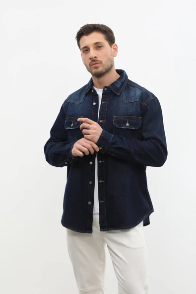 Erkek Oversize Jean Ceket - Resim 5