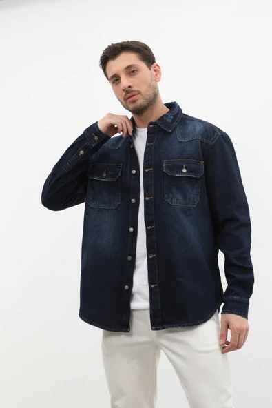 Erkek Oversize Jean Ceket - Resim 2