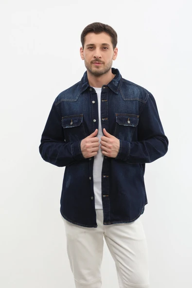 Erkek Oversize Jean Ceket - Resim 6