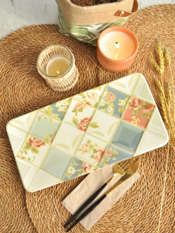 Dekor Dijital Baskı Kayık Servis Tabağı 17x33 cm ürün görseli 1