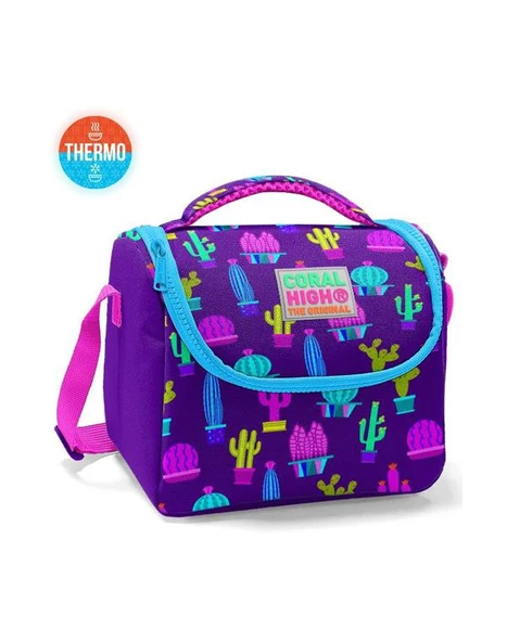 Coral High Mor Pembe Kaktüs Desenli Thermo Beslenme Çantası 11802 ürün görseli 1