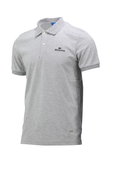 Erkek Polo Yaka Yumuşak Dokulu, Kol Bantlı Gri T-Shirt ürün görseli 1