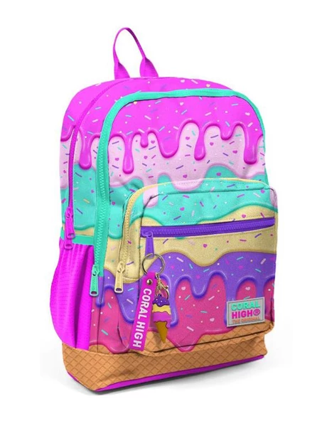 Coral High Pembe Rengarenk Dondurma Desenli Okul Sırt Çantası 23731 ürün görseli 1