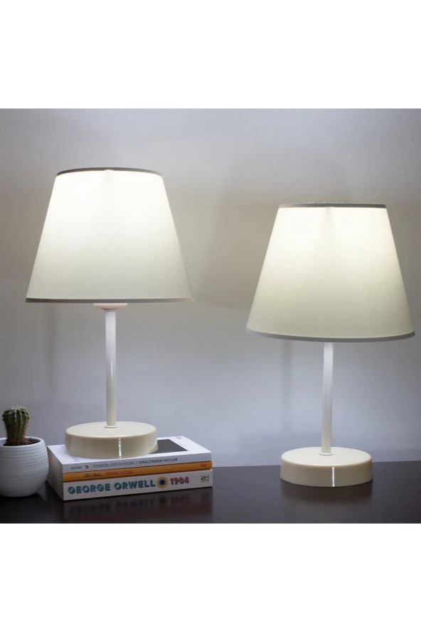 Vivido Abajur Krem Krem Ayaklı Modern Abajur 2'li Set ürün görseli 1