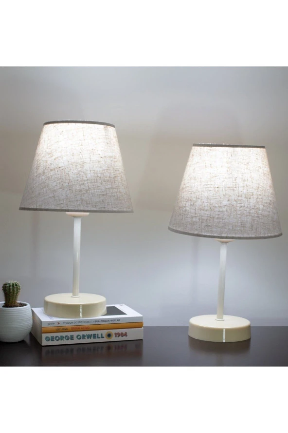 Vivido Abajur Dora Krem Modern Abajur 2'li Set - Resim 2