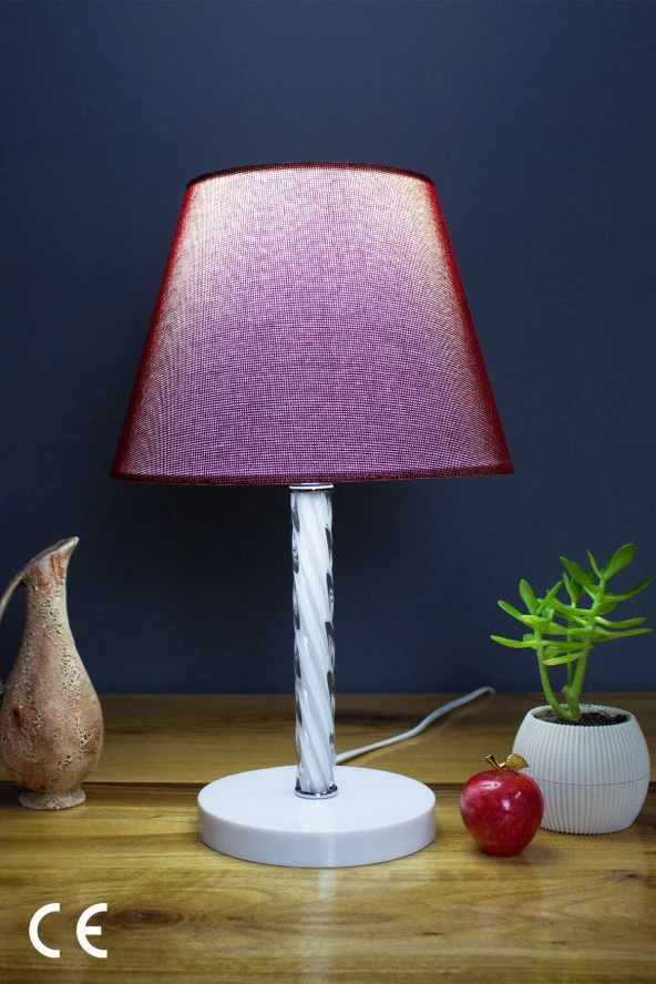 Vivido Abajur Bordo Elegant Komodin Abajur Beyaz Ayaklı Aydınlatma ürün görseli 1
