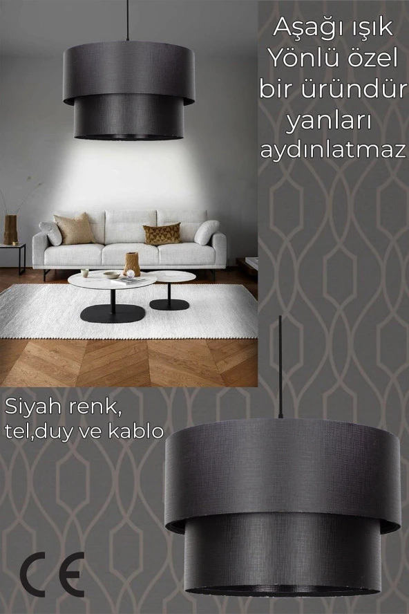 Vivido Abajur Pasta Sarkıt Avize Siyah Finlin - Resim 3