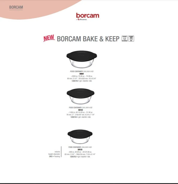 Paşabahçe kapaklı borcam fırın tenceresi kapaklı 3 parça borcam saklama kabı siyah ürün görseli 1