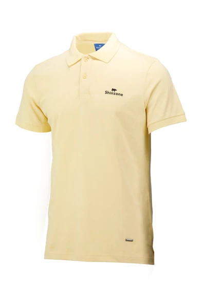 Erkek Polo Yaka Yumuşak Dokulu, Kol Bantlı Sarı T-Shirt ürün görseli 1