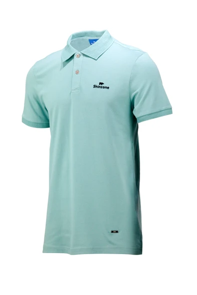 Erkek Polo Yaka Yumuşak Dokulu, Kol Bantlı Mint Yeşili T-Shirt ürün görseli 1