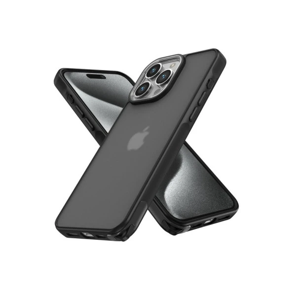 Tfy Store iPhone 15 Pro Max Uyumlu Lens ve Darbe korumalı Siyah Elegant Kılıf ürün görseli 1