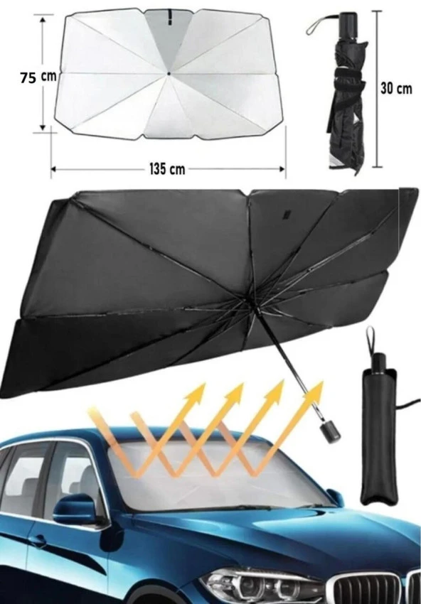 Araç Oto Güneşlik Katlanabilir Şemsiye Ön Cam Güneşlik 135cm-75cm ürün görseli 1