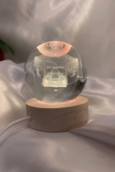 Sultan Ahmet 3D Led Işık Gecelambası Cam Küre Çok Renk Günışığı Ahşap Sultanahmet Cami Gece Lambası 6 cm ürün görseli 1
