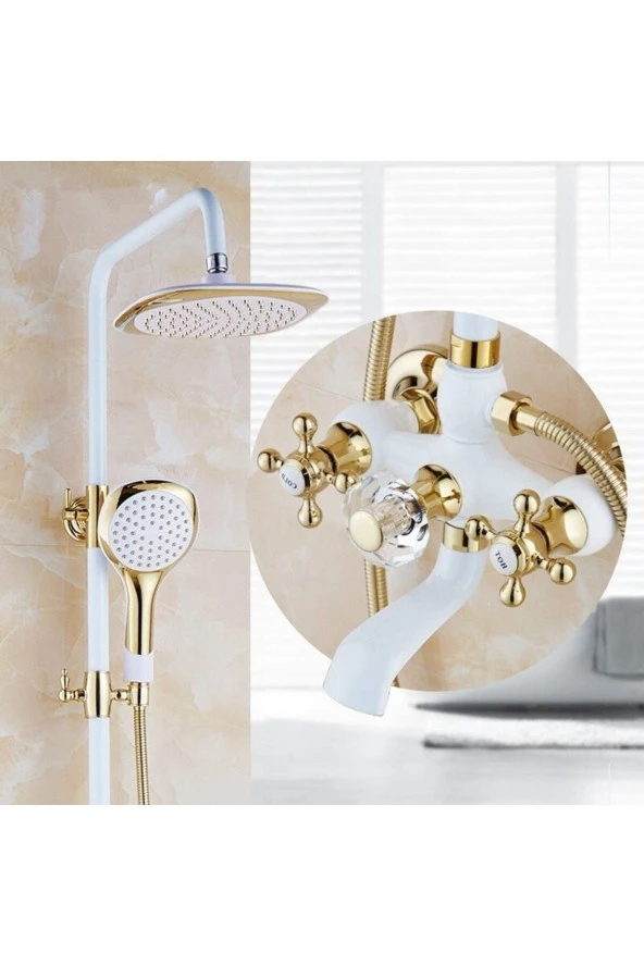 BANYO BATARYASI DUŞ SETİ BEYAZ/GOLD İTHAL ÖZEL ÜRETİM 5 YIL GARANTİLİ ürün görseli 1