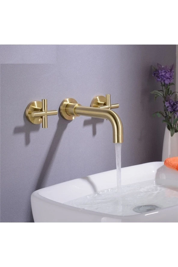 Banyo Lavabo Bataryası Ankastre Mat Gold 3'lü Set Yeni 5 Yıl Garantili+sıva Altı Dahil ürün görseli 1