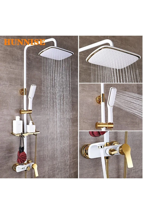 Banyo Bataryası Duş Seti Altın Dore Beyaz ürün görseli 1