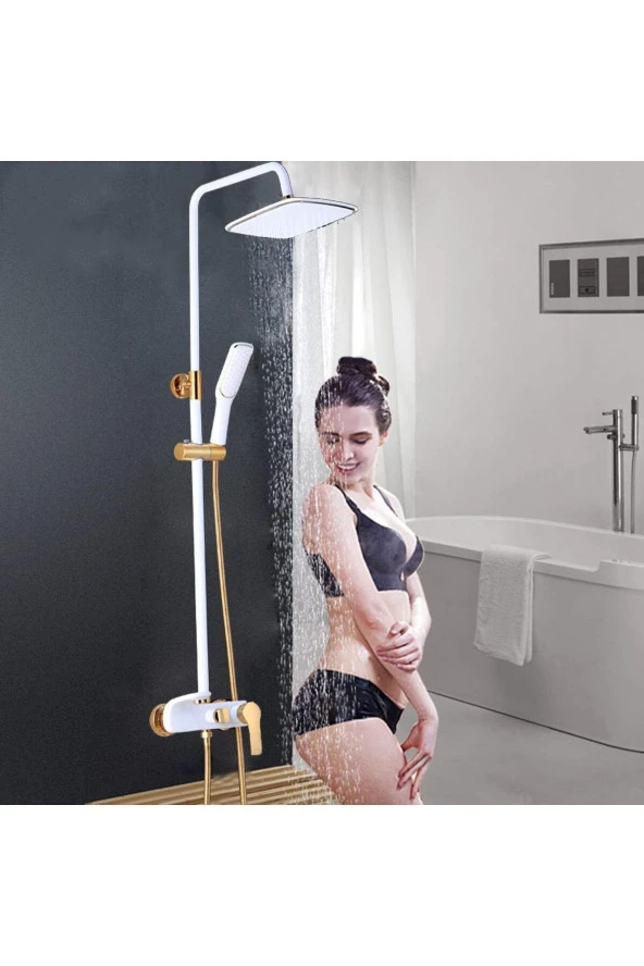 Banyo Bataryası Duş Seti Altın Dore Beyaz - Resim 5