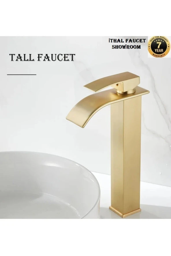 Banyo Çanak Lavabo Bataryası Mat Gold Renk Şelale Model 7 Yıl Garantili Ithal ürün görseli 1