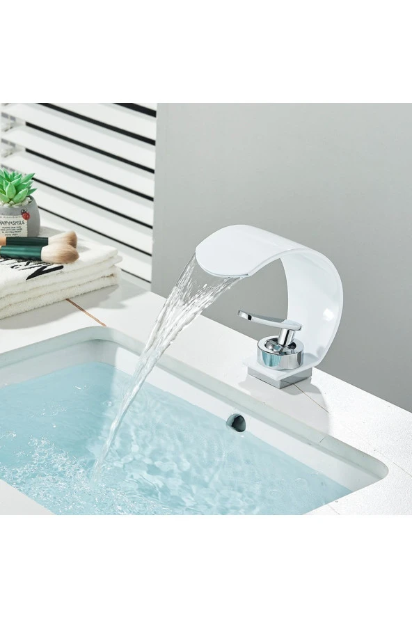 BANYO LAVABO BATARYASI BEYAZ/KROM ŞELALE 5 YIL GARANTİLİ İTHAL YENİ OVAL TASARIM. ürün görseli 1