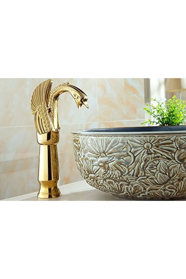 Banyo Çanak Lavabo Bataryası Kuğu Altın Dore Şelale Yeni Ürün 5 Yıl Garantili ürün görseli 1