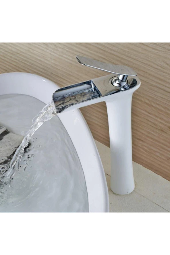 Banyo Çanak Lavabo Bataryası Beyaz Krom Renk Şelale 5 Yıl Garantili ürün görseli 1