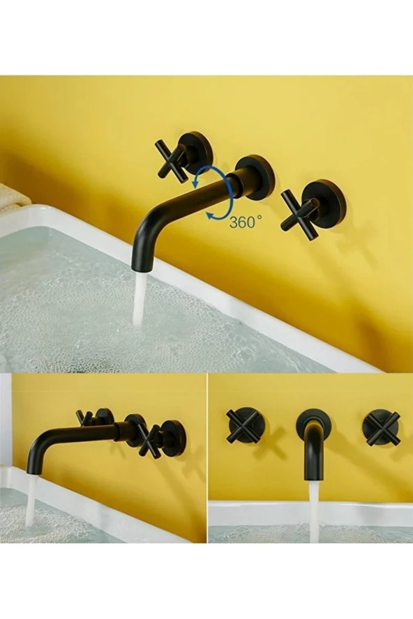 Banyo Lavabo Bataryası Ankastre Siyah 3'lü Set Yeni 5yıl Garantili Sıva Altı Dahil ürün görseli 1