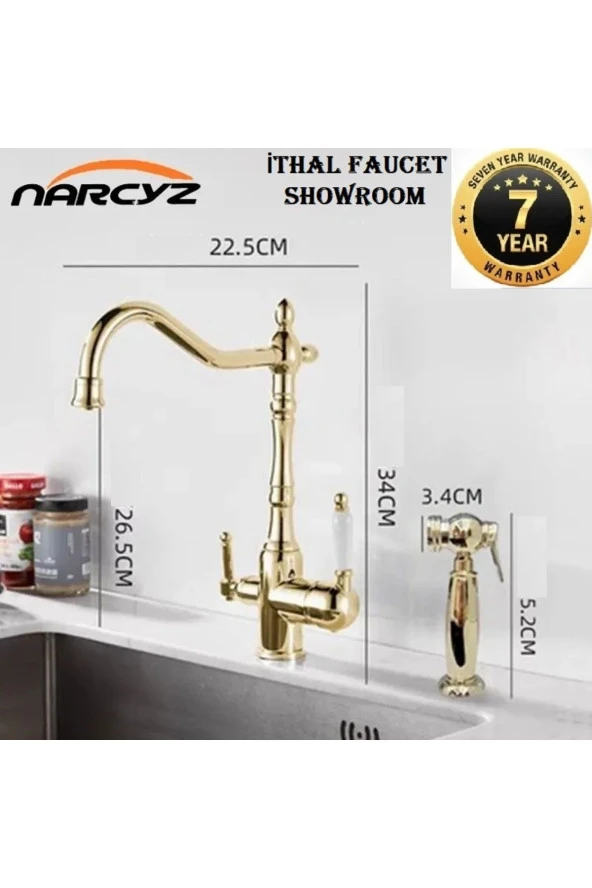 Mutfak Evye Bataryası Dual Flow Su Arıtma Çıkışlı Bide Fiskiyeli Altın Dore 7 Yıl Garantili Ithal ürün görseli 1