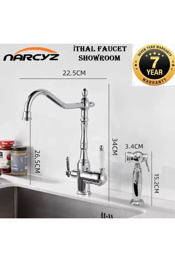 Mutfak Evye Bataryası Dual Flow Su Arıtma Çıkışlı Bide Fiskiyeli Yeni Tasarım Krom 7 Yıl Garantili ürün görseli 1