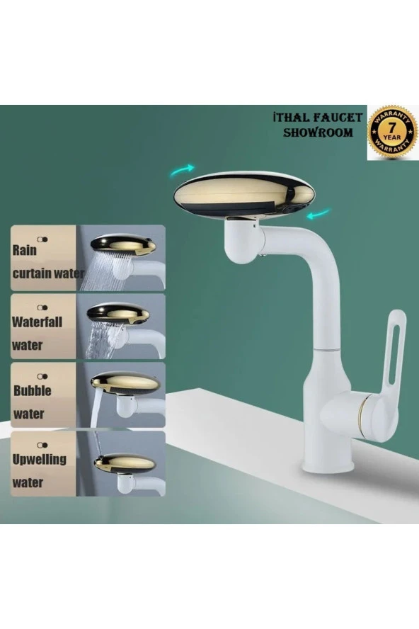 Bankyo Lavabo Mutfak Eviye Bataryası Duş Şelale 4 Fonksiyonlu Ithal 7 Yıl Garantili Beyaz/gold ürün görseli 1