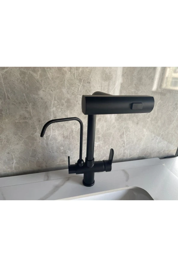 Mutfak Eviye Bataryası Dual Flow Arıtma Çıkışlı Duş Şelale 3 Fonksiyon Mat Siyah Ithal 7 Yıl Garanti ürün görseli 1