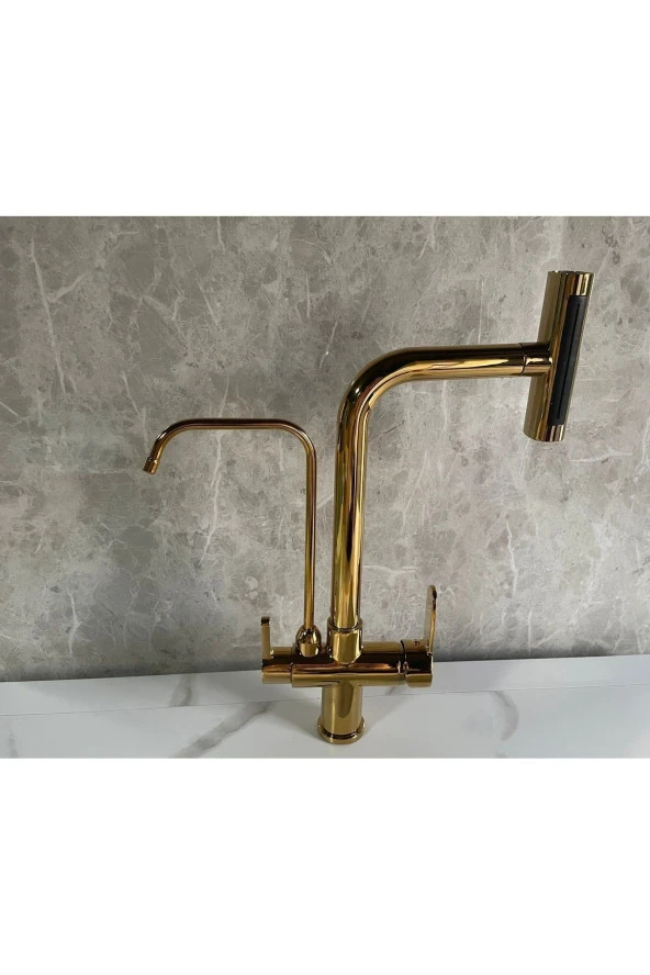 Mutfak Eviye Bataryası Dual Flow Arıtma Çıkışlı Duş Ve Şelale 4 Fonksiyon Gold Ithal 7 Yıl Garanti ürün görseli 1