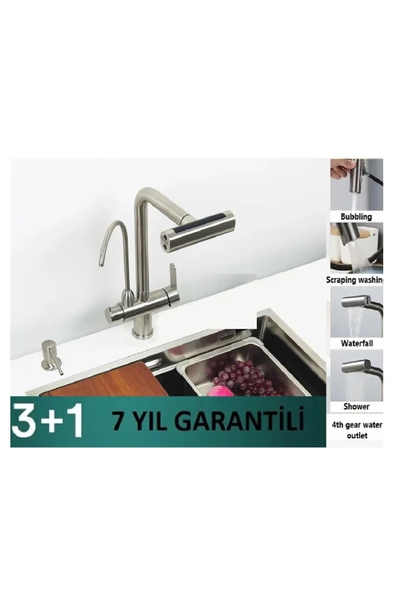 MUTFAK EVİYE BATARYASI ARITMA ÇIKIŞLI SIVI SABUNLUK DUŞ ŞELALE 4 FONKSİYON NİKEL İTHAL 7 YIL GARANTİ ürün görseli 1