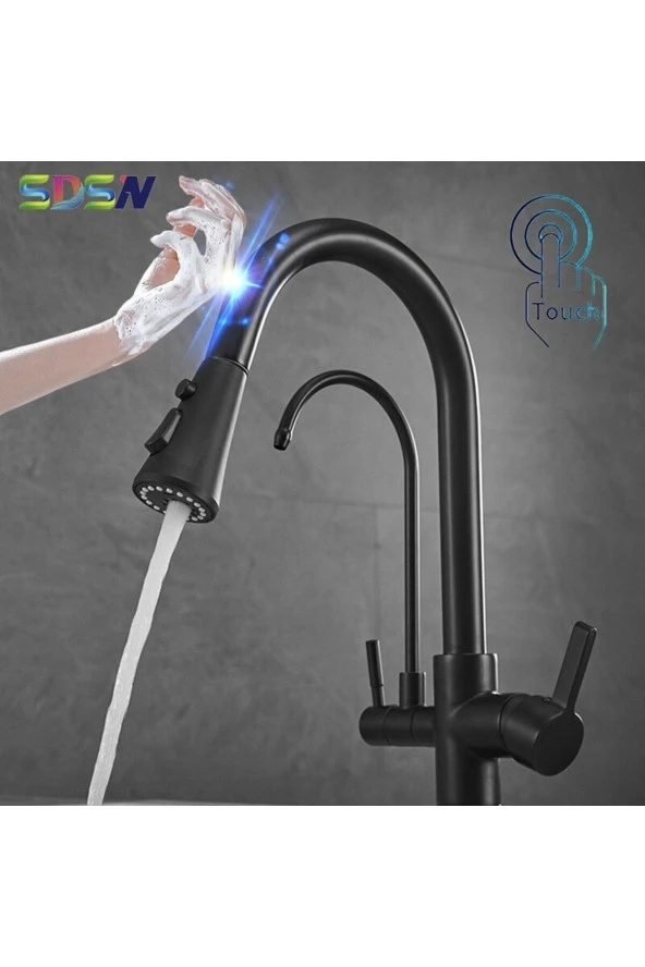 MUTFAK EVYE BATARYASI DUAL FLOW SU ARITMA ÇIKIŞLI DOKUNMATİK SMART FİSKİYE YENİ MAT SİYAH ürün görseli 1