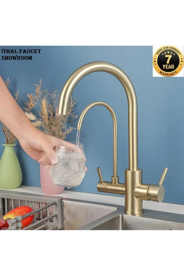 Mutfak Evye Bataryası Dual Flow Su Arıtma Çıkışlı 7 Yıl Garanti Ithal Mat Gold Yeni Ithal ürün görseli 1