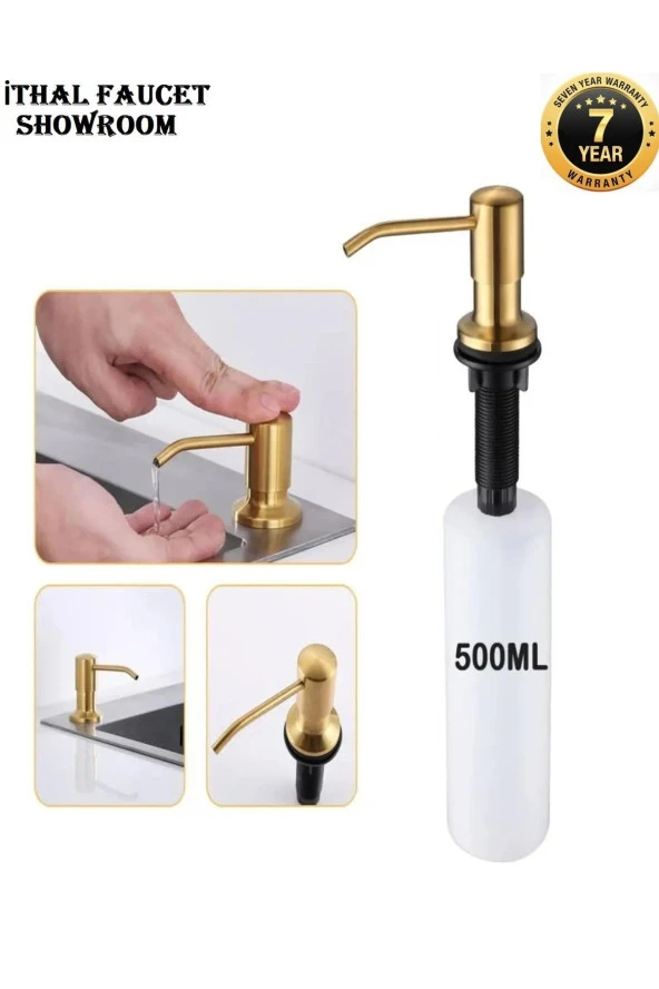 ANKASTRE SIVI SABUNLUK MAT GOLD MUTFAK EVİYE VE BANYO LAVABO UYUMLU İTHAL 7 YIL GARANTİLİ 500ML ürün görseli 1