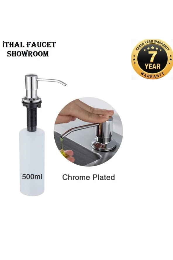Ankastre Sıvı Sabunluk Krom Mutfak Eviye Ve Banyo Lavabo Uyumlu Ithal 7 Yıl Garantili 500ml ürün görseli 1