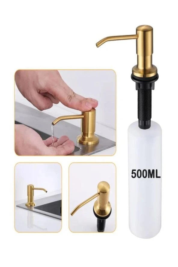 ANKASTRE SIVI SABUNLUK MAT GOLD MUTFAK EVİYE VE BANYO LAVABO UYUMLU İTHAL 5 YIL GARANTİLİ 500ML ürün görseli 1