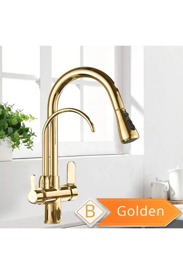 Mutfak Evye Bataryası Dual Flow Su Arıtma Çıkışlı Yeni Tasarım Gold+fiskiyeli+5 Yıl Garanti ürün görseli 1