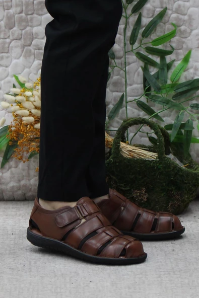 Mehmet Mete 102 Taba Kale Comfort Hakiki Deri Erkek Sandalet ürün görseli 1