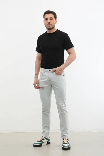 Erkek Yırtık Detaylı Slim Fit Jean Pantolon ürün görseli 1
