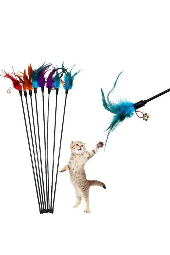 3B Trend Çıngıraklı Tüylü Kedi Oyun Çubuğu Kedi Oltası Oyuncağı ürün görseli 1