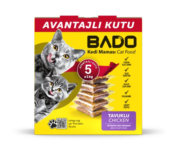 Bado Yetişkin Kedi Maması Tavuklu 5x1kg ürün görseli 1